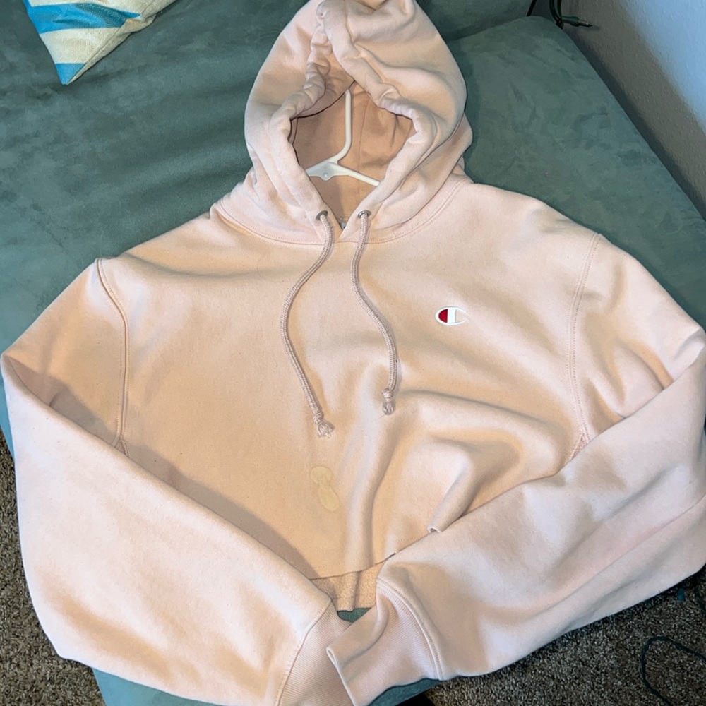 light pink cropped champion hoodie
